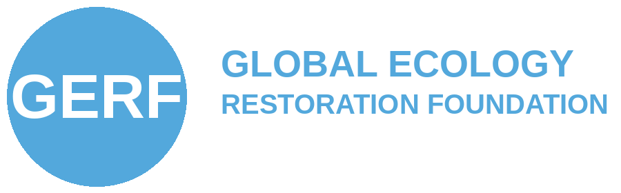 GERF logo: blue circle with white 'GERF' and the text 'GLOBAL ECOLOGY RESTORATION FOUNDATION' to the right.